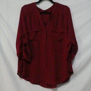 TORRID - Harper | size 2 | Chic Burgundy Blouse | Roll-Up Sleeves | Pockets